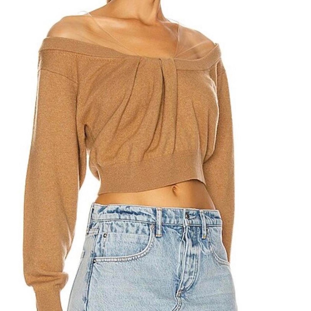 Alexander Wang Cropped Drape Neck Neutral Sweater Size Medium